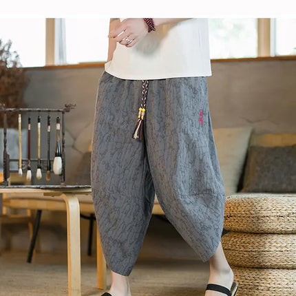 Kimono giapponese Pantaloncini tradizionali Pantaloni asiatici da uomo Samurai giapponese Pantaloni larghi da uomo in lino Yukata casual allentati