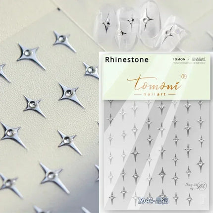 Punk Glitter Powder Blue Pink Star Charm Laser Silver Gold Starlight Rhinestones Moon DIY Nail Art Stickers Manicure Tool Decals