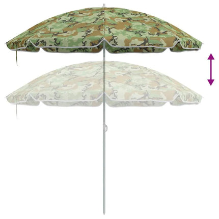 Ombrellone da spiaggia mimetico 263x263 cm, protezione UV, in metallo resistente, portatile, facile da montare, ideale per le attività all'aperto