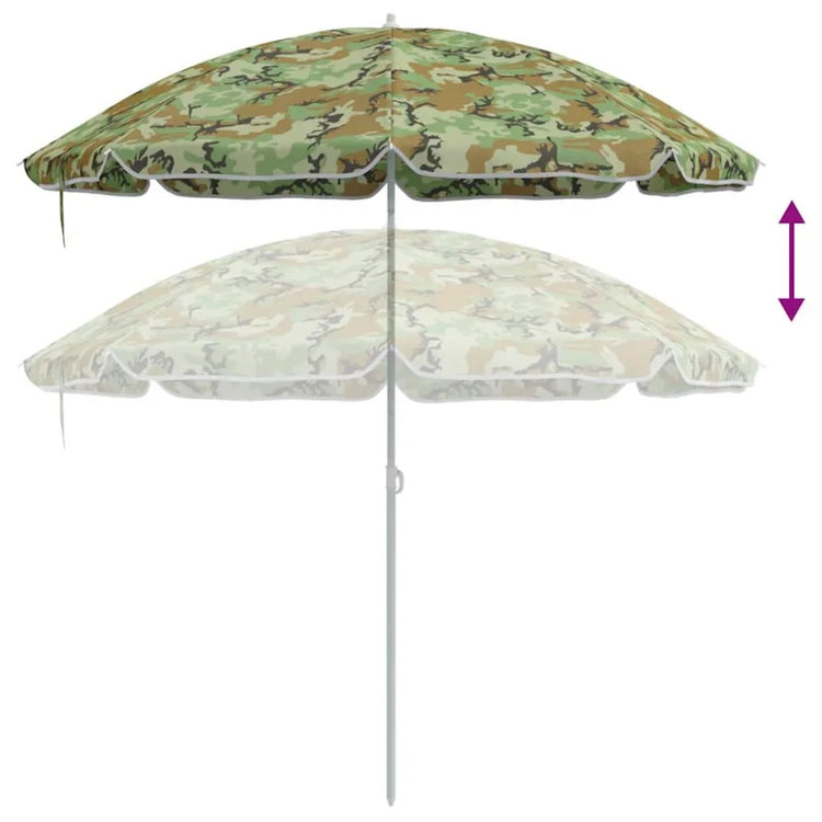 Ombrellone da spiaggia mimetico 263x263 cm, protezione UV, in metallo resistente, portatile, facile da montare, ideale per le attività all'aperto