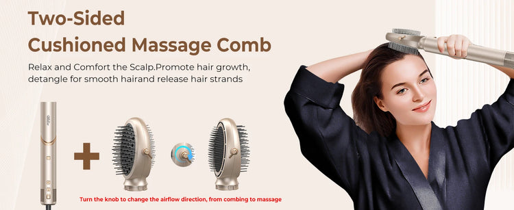 UKLISS 643 Champagne Color 8-in-1 Hot Air Styler Set, Detachable Multi Functional Hair Styling Tool, Hair Dryer, Curling Wand, Straightening Brush & Flat Iron All in One, Foldable Rotatable Auto Curler for Quick Drying, Smoot