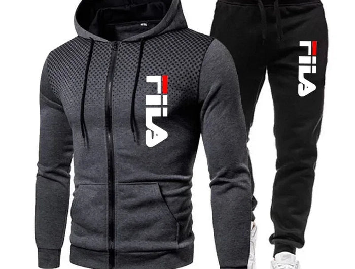 2025 Autumn/Winter Fashion Men's Casual Running Sports Set: Comfortable and Loose Two Piece Zipper Sweater and Pants PlatiNum