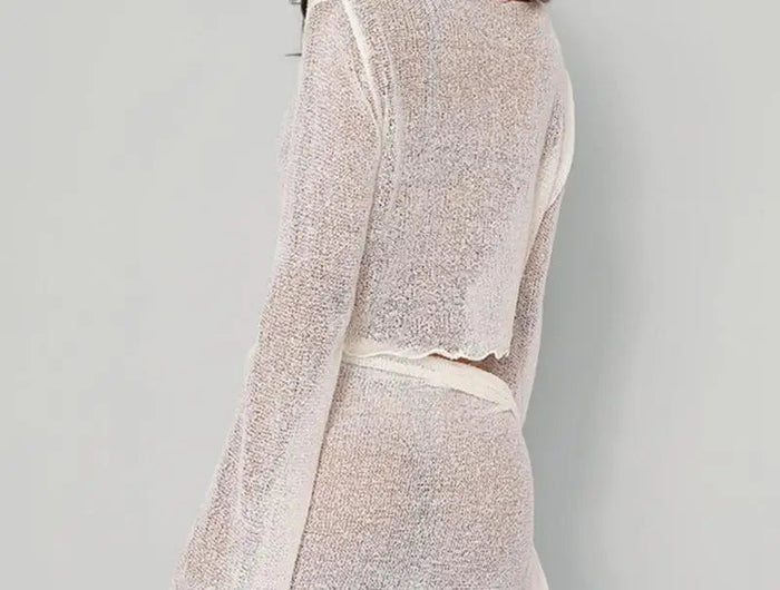 R7UF Costume da bagno da donna a maniche lunghe in rete trasparente 2 pezzi Copricostume da spiaggia Abito con fasciatura con platinumshop