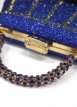Popular In Nigeria Exquisite Evening Bags With Diamond Design Fashion Handle Clutch Rhinestone Embellished Long Chain Bag PlatiNum