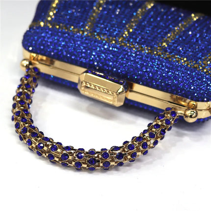 Popular In Nigeria Exquisite Evening Bags With Diamond Design Fashion Handle Clutch Rhinestone Embellished Long Chain Bag PlatiNum