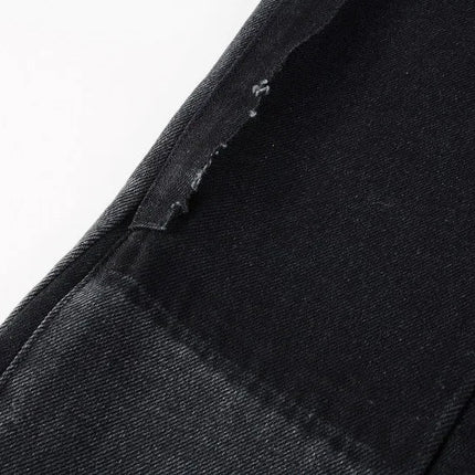 Four Seasons  Men's Casual Spliced Vintage Grey Elastic Jeans Bootcut Pants Trendy Slim Denim Trousers Male Men's Streetwear PlatiNum
