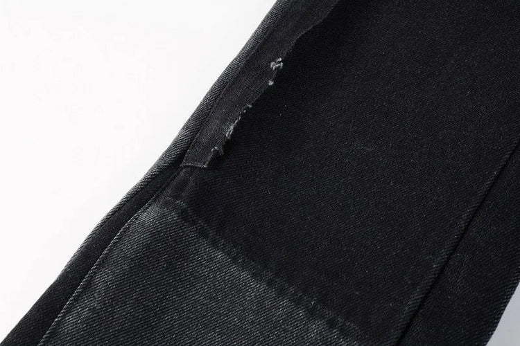 Four Seasons  Men's Casual Spliced Vintage Grey Elastic Jeans Bootcut Pants Trendy Slim Denim Trousers Male Men's Streetwear PlatiNum