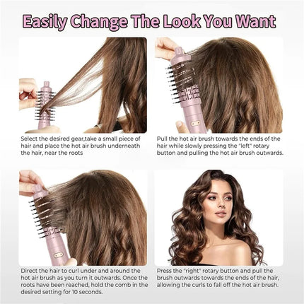 3-in-1 Hair Dryer Brush, One Step Hair Style, Volumizer, Straightener, Curler, Automatic Rotating Hot Air Brush with 2-Inch and