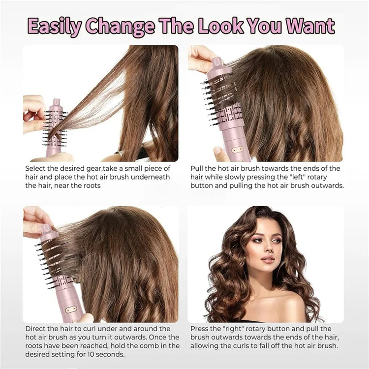 3-in-1 Hair Dryer Brush, One Step Hair Style, Volumizer, Straightener, Curler, Automatic Rotating Hot Air Brush with 2-Inch and