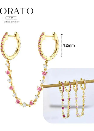 Lussuosa geometria 925 orecchio in argento sterling Ago rosa serie zircone orecchini a cerchio pendenti dolce moda regali di gioielli da sposa platinumshop