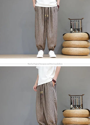 Men's Corduroy Chinese Style Wide Leg Trousers, Lantern Pants, Comfortable and Breathable for Autumn and Winter, Casual Joggers