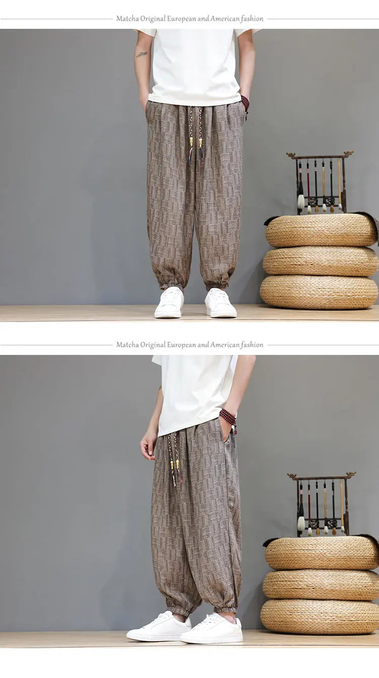 Pantaloni a Gamba Larga Stile Cinese in Corduroy, Pantaloni Lantern da Uomo, Comodi e Traspiranti per Autunno e Inverno, Jogger Casual