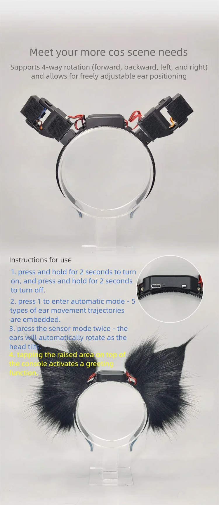 Electric Fox Ear Headband Gravity-Sensitive Simulation Realistic Animal Fluffy Ears Cosplay Headpiece Cat Ear Anime Accessories