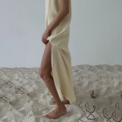 HiLoc Abito lungo bianco allentato casual Robe 2025 Nuovi abiti estivi con scollo a V per le donne Primavera senza maniche Vestaglie dritte Camicia da notte