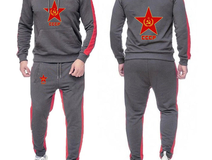 Retro CCCP 2025 Spring Autumn Men's New Solid Color Set Soviet Union USSR Casual Pullover Long Pant 2-piece Jogger Sports Suit PlatiNum