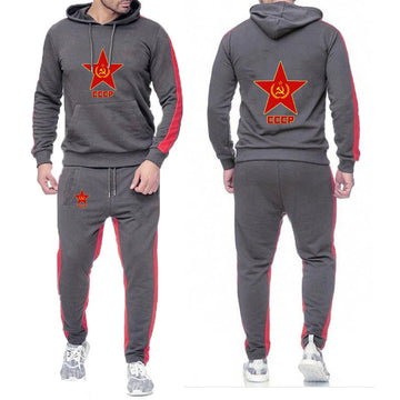 Retro CCCP 2025 Spring Autumn Men's New Solid Color Set Soviet Union USSR Casual Pullover Long Pant 2-piece Jogger Sports Suit PlatiNum