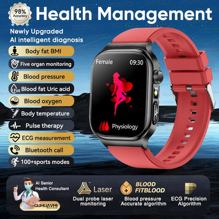 2026 Nuovo Misurazione Accurata Salute Smart Watch ECG + PPG Acido Urico Pressione Sanguigna Lipidi Nel Sangue Chiamata BT Smartwatch Per Le Donne Degli Uomini platinumshop