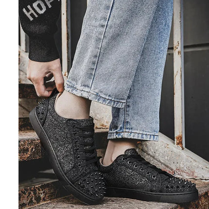 2025 New Men's Casual Shoes Comfortable Soft Punk Style Board Shoes Fashion Nail Anti Slip Wear Resistant Personalized Sneakers