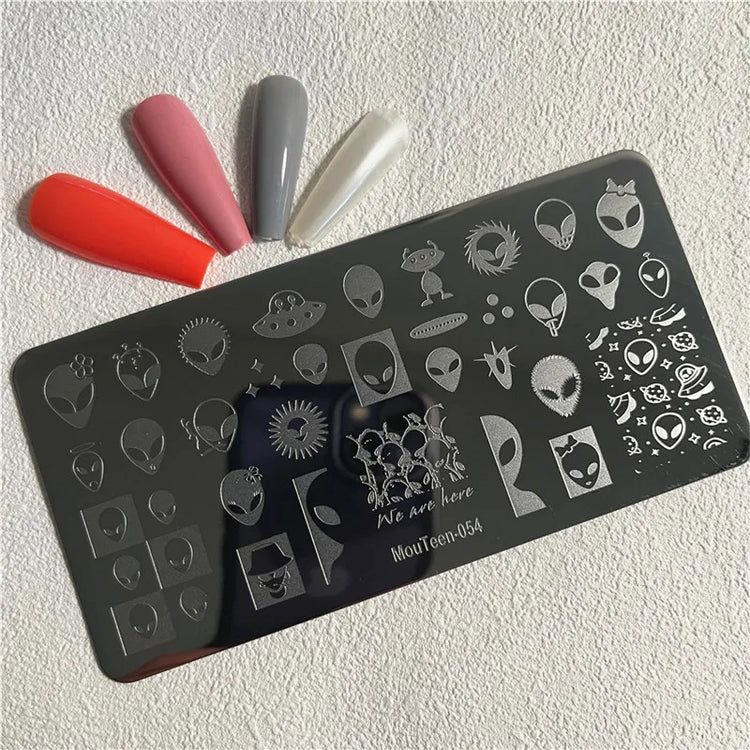 Gothic Cross Nail Stamping Plate Dark Rosary Cross Stainless Steel Punk Nail Art Stencil for DIY Manicure