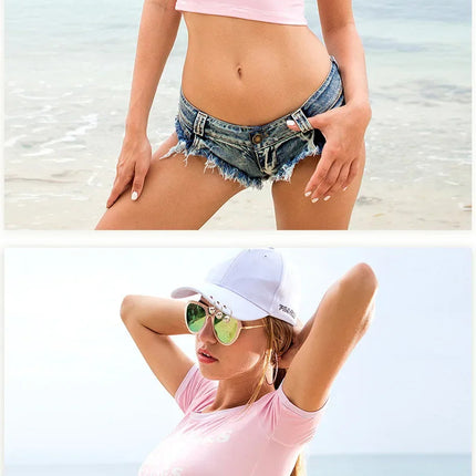 Women's Denim Shorts StreetWear Y2k Low Waisted Denim Beach Bikini Retro Super Shorts Nightclub Bar Pole Dance Clotheshot Summer PlatiNum