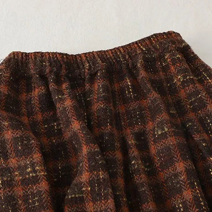 Art Mori Girls Woolen Skirts New 2025 Autumn Winter Basics Woman Cute Sweet Japanese Preppy Style Retro Vintage Long Plaid Skirt PlatiNum