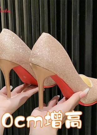 Aphixta Oro Argento Nero Décolleté con tacco alto a spillo da 3,54 pollici Décolleté da donna per tutte le stagioni Scarpe da festa con punta a punta di grandi dimensioni 49 50 platinumshop