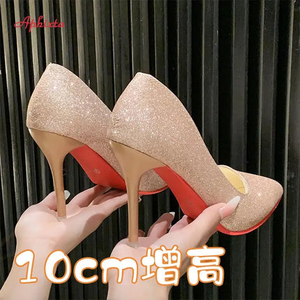 Aphixta Oro Argento Nero Décolleté con tacco alto a spillo da 3,54 pollici Décolleté da donna per tutte le stagioni Scarpe da festa con punta a punta di grandi dimensioni 49 50 platinumshop