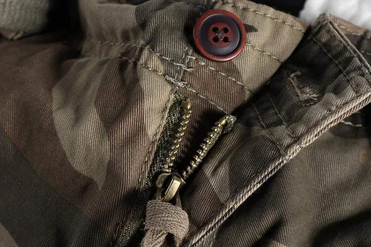 Heavyweight Camouflage Pants Men Clothing Multi-pockets Solid Color Patchworked Outdoor Trousers Retro Cargo Casual Wear Jogger