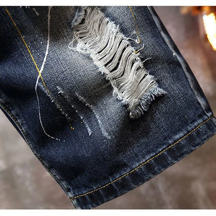 2025 Estate Nuovi Uomini di Modo Graffiti Strappati Jeans Corti Casual Sottile Foro Grande Stile Retro Pantaloncini di Jeans Maschile Vestiti di Marca