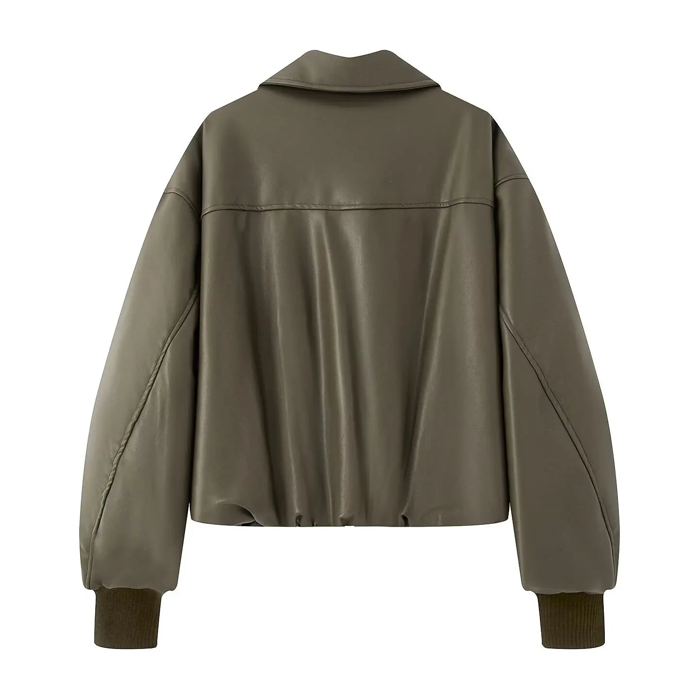 Women Green Leather Cropped Jacket Coat Vintage Streetwear Motorcycle Mustang Jacket 2000s Vintage Warm Thicke Outerwear Autumn