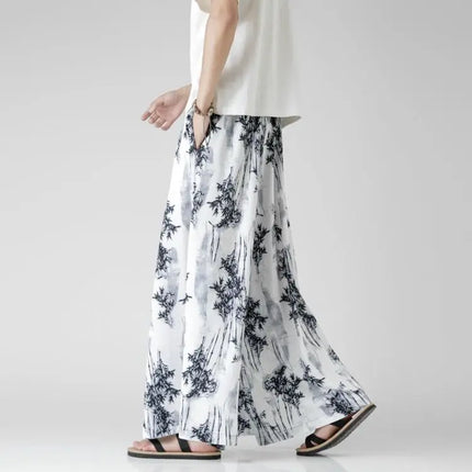 Pantaloncini da uomo casual larghi con stampa da spiaggia, in seta ghiaccio sottile, comodi, a gamba larga, stile Harajuku, streetwear