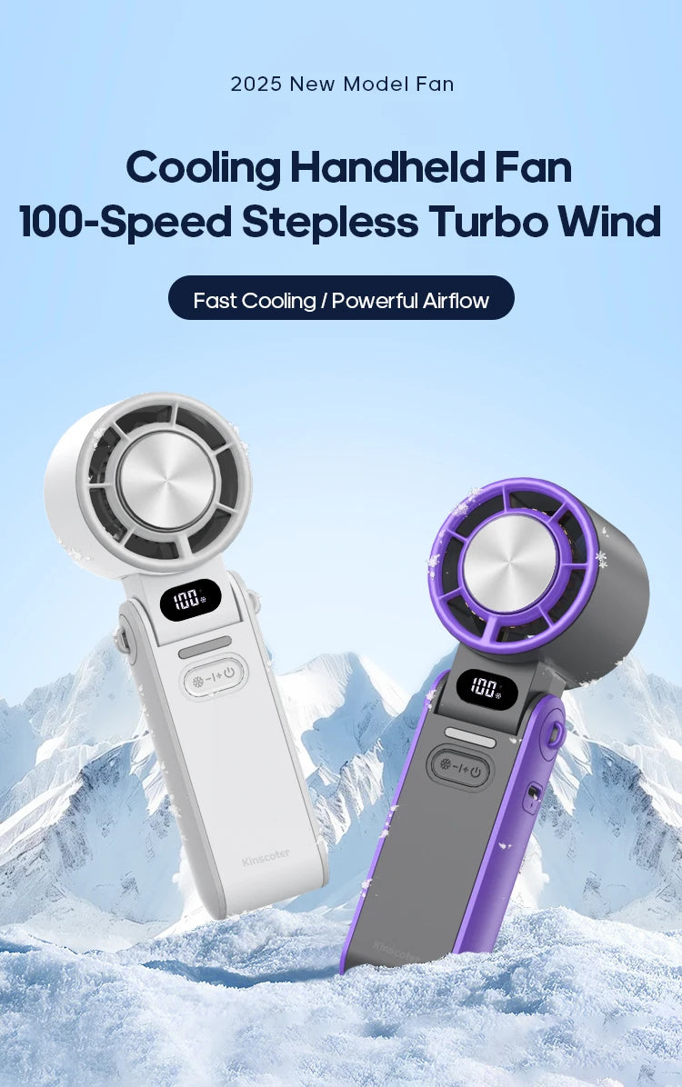 Ventilatore Portatile ad Alta Velocità con Raffreddamento Rapido, Ricaricabile 3600mAh, 100 Velocità Regolabili, Mini Ventilatore Pieghevole Turbo e Cordino