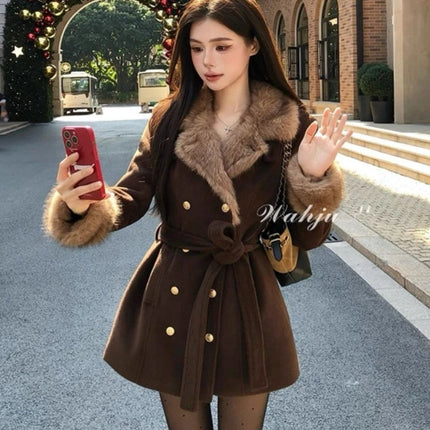 Neploe Fashion New French Style Vintage Coat Lace Up Woolen Slim Waist Premium Jackets Age Reduction Preppy Style American Tops