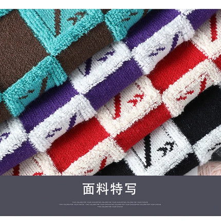 New Men's Fashion Round Neck Print Sweater Autumn Winter Contrast Color Printed Letter Long Sleeve Loose Casual Knitted Tops