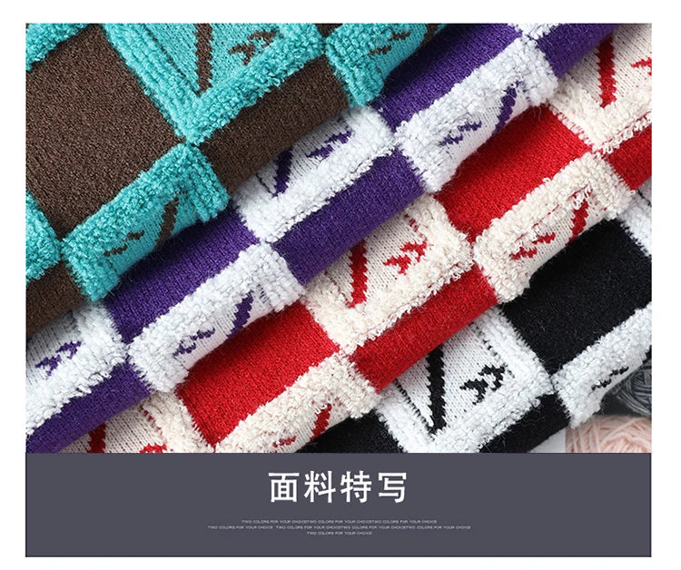 New Men's Fashion Round Neck Print Sweater Autumn Winter Contrast Color Printed Letter Long Sleeve Loose Casual Knitted Tops