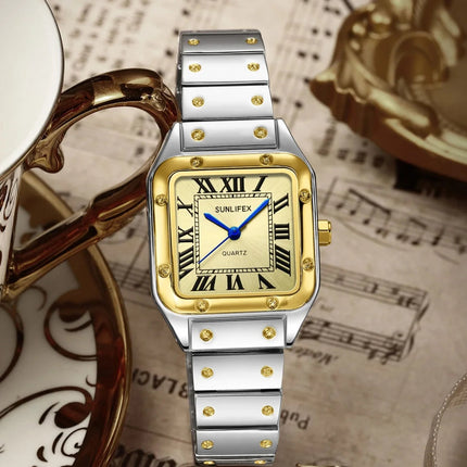 Orologi da donna quadrati Orologio da donna al quarzo Orologio da polso femminile Cinturino in bambù in acciaio inossidabile Orologio da donna casual Orologio Relogio Feminino platinumshop