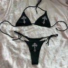 Bikini Y2K Sexy con Strass a Croce, Bikini Kawaii, Bikini Gotico, Costume da Bagno Goth, Abbigliamento da Spiaggia Estivo, Set Reggiseno e Slip platinumshop
