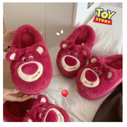 Fashion Strawberry Bear Girl Plush Cotton Slippers for Winter Warmth Indoor with Soft Plush Leisure Cotton Slippers Gifts