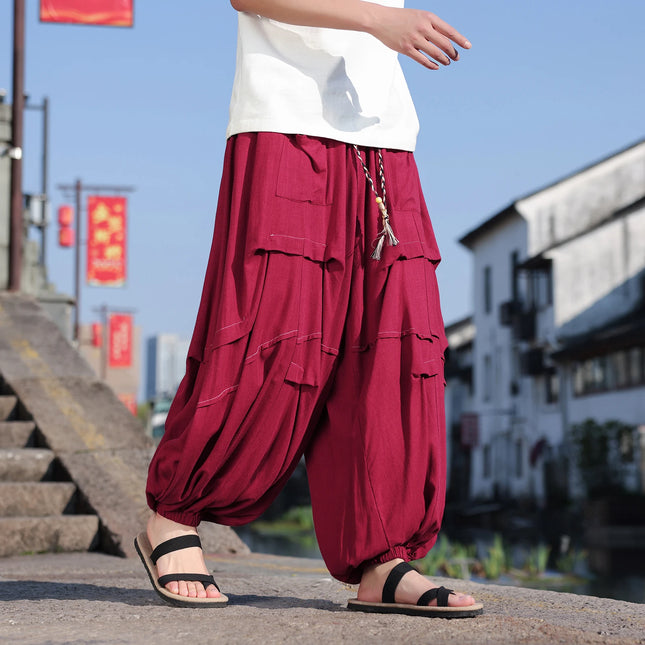 Pantaloni lanterna giapponese Pantaloni Harem casual larghi Pantaloni comodi e traspiranti in lino di seta ghiacciata Pantaloni larghi dalla vestibilità rilassata Taglie forti 5XL
