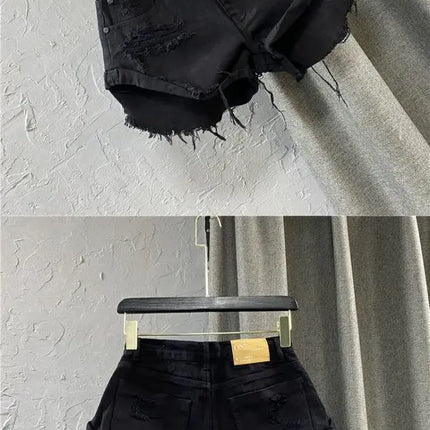 Shorts in denim da donna a vita alta, strappati, con orlo grezzo e sfilacciato, casual, hot pants