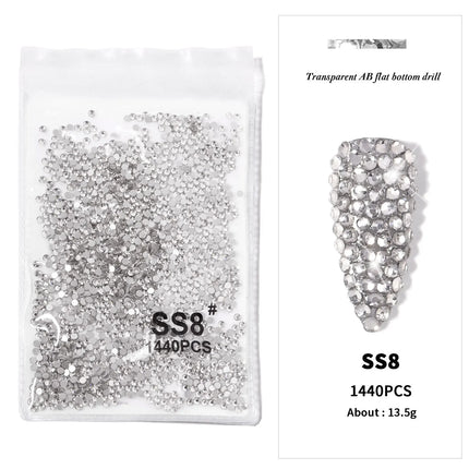 AB/Clear 1 Bag Nail Rhinestones Sizes SS3-SS12 1440 pcs Nail Art Decoration Flatback Glass Stones Shiny Gems DIY Gems nail accessories