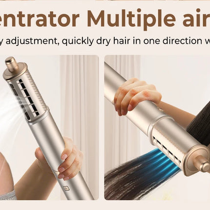 UKLISS 643 Champagne Color 8-in-1 Hot Air Styler Set, Detachable Multi Functional Hair Styling Tool, Hair Dryer, Curling Wand, Straightening Brush & Flat Iron All in One, Foldable Rotatable Auto Curler for Quick Drying, Smoot