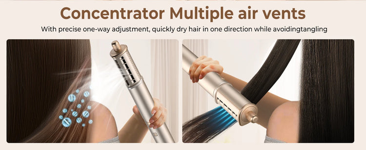 UKLISS 643 Champagne Color 8-in-1 Hot Air Styler Set, Detachable Multi Functional Hair Styling Tool, Hair Dryer, Curling Wand, Straightening Brush & Flat Iron All in One, Foldable Rotatable Auto Curler for Quick Drying, Smoot