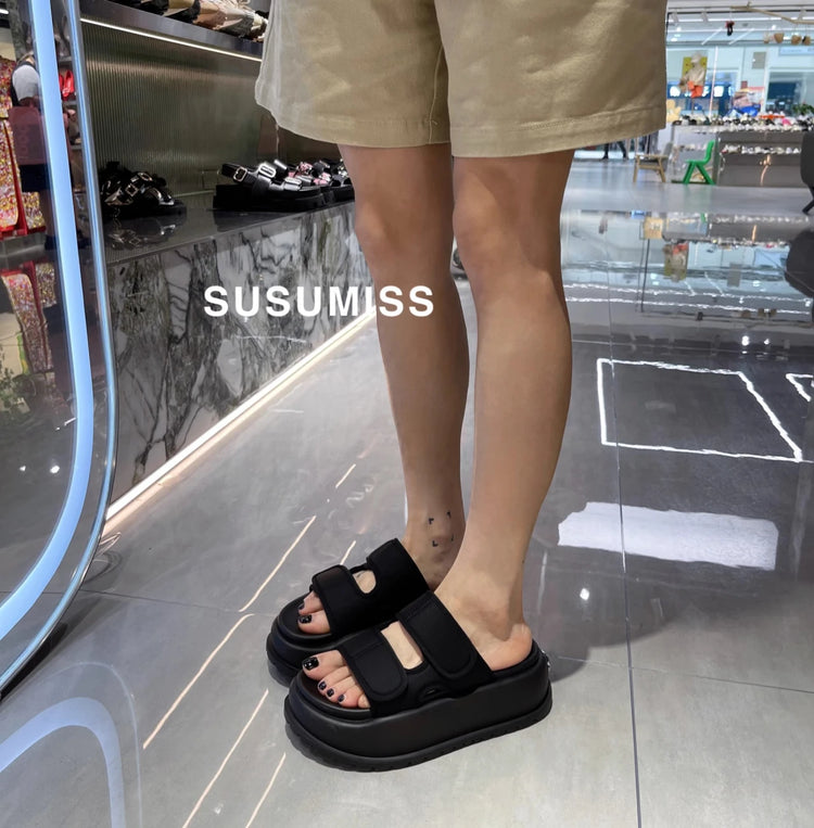 Matsuke Sandali con suola spessa per capispalla estivi da donna 2026 Nuovo stile con gonna Sandali da spiaggia versatili con suola morbida in velcro