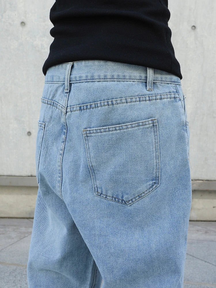 Spring Autumn Men Baggy Jeans Oversize Straight Loose Casual Denim Trousers Solid Color Streetwear Fashion Y2k Wide Leg Pants PlatiNum