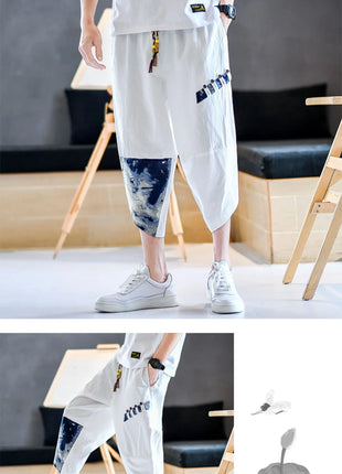 Pantaloni Kimono giapponesi da uomo in cotone traspirante Samurai Abbigliamento Pantaloni da uomo Stampa allentata Pantaloncini Harem retrò Pantaloni Hip Hop Harajuku