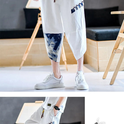 Pantaloni Kimono giapponesi da uomo in cotone traspirante Samurai Abbigliamento Pantaloni da uomo Stampa allentata Pantaloncini Harem retrò Pantaloni Hip Hop Harajuku