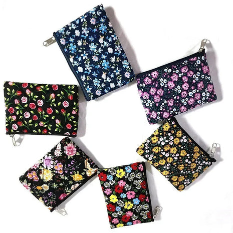 Students Canvas Flower Coin Bags Purse Square Zipper Small Storage Bags Clutch Pouch Keys Earphone ID Credit Card Holder Bags PlatiNum