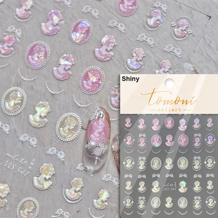 5D Kawaii Lily Nail Art Stickers 1pcs Japanese Pink White Flower With Diamond Self Adhesive Nail Decorations Slider Decals DIY