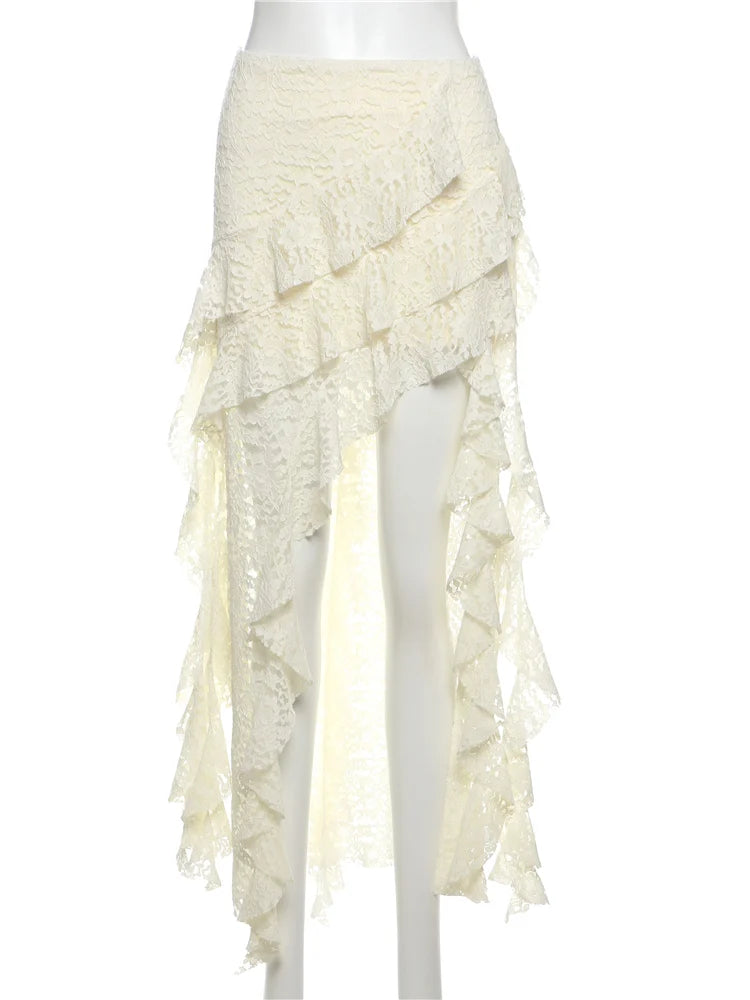Nibber Nappe Gonne da donna Orlo irregolare Increspature multistrato Patchwork di pizzo Dolce tendenza estiva Pantaloni skinny versatili quotidiani